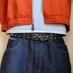 y2k 2000s chrome futuristic cross emblem black and silver grunge emo belt